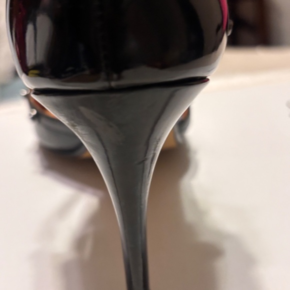 Halogen Hamartine-Lea Stiletto Black/Black Patent Sz 7.5 Pointy Toe Strappy - Picture 7 of 7